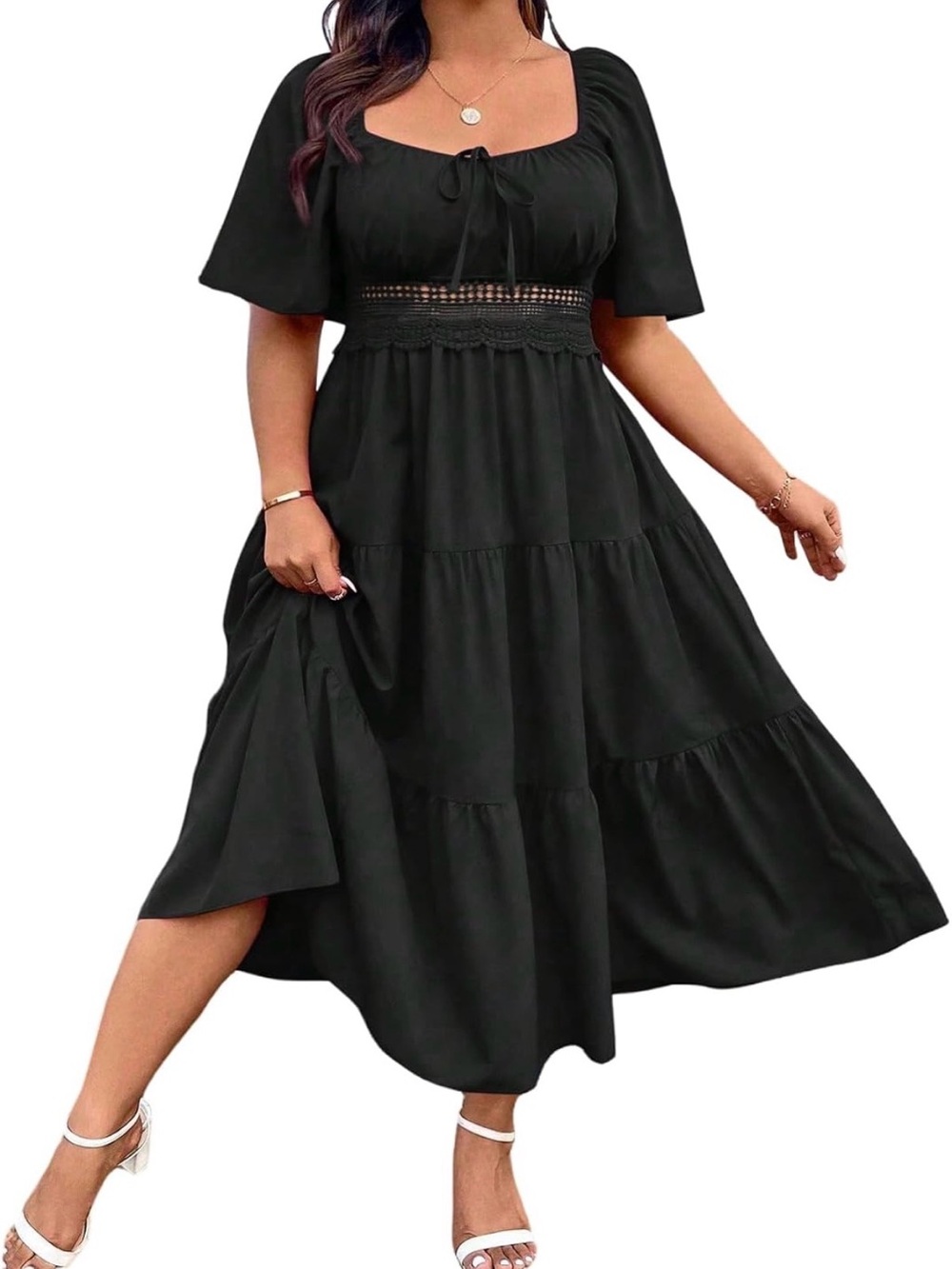 Plus size Black Summer Milkmaid Ruched Dress - 4X